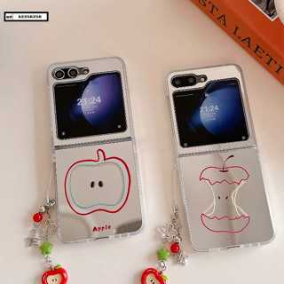 ins風簡約鏡面線條蘋果適用三星Galaxy zFlip 6 5 4 3手機保護套防摔PC折疊硬殼高階感配紅蘋果掛件新款