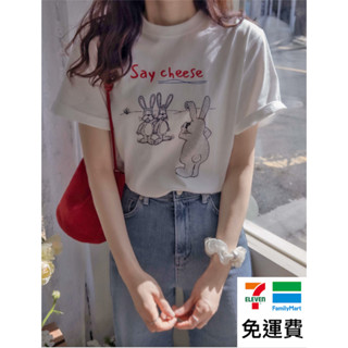 DREAM COLOR KR 一件免運 韓國代購 正韓女裝 可愛拍照兔子字母印花短袖上衣 0325