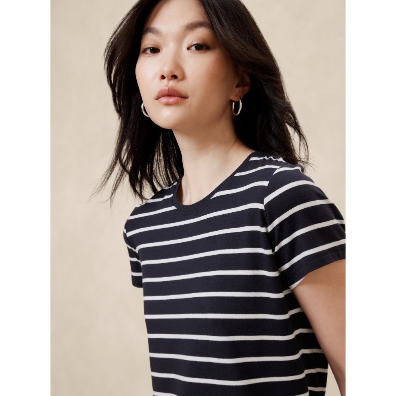 現貨 Banana Republic 女大人 S號 莫代爾 短袖 條紋 黑色 T-shirt T恤