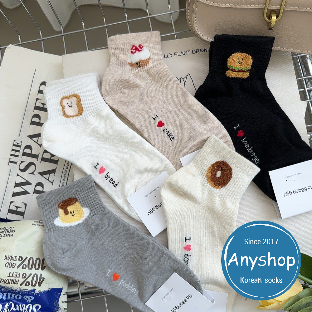 Anyshop韓國襪 食物中筒襪 韓國襪 踝襪 食物 布丁 甜甜圈 漢堡 杯子蛋糕 女襪 女生襪子 韓國襪子04407