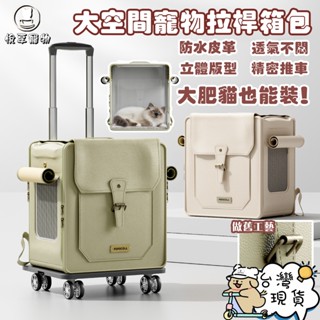 【隔日到貨】貓咪拉桿包拉桿貓箱 防水皮革貓咪揹包 多貓便攜外出寵物揹包緬因布偶貓咪行李箱 四面透氣不悶熱 寵物外出籠外出