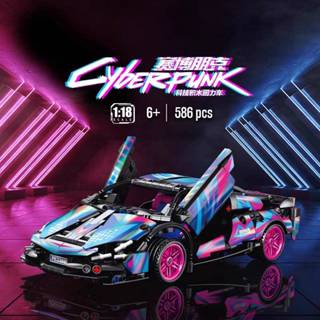 ▲科技積木迴力車 積木玩具車 跑車積木車 益智 回力車 賽車 汽車模型 1:18 汽車模型 586pcs 禮物 賽博朋克