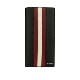 BALLY Mythos 紅白條紋再生牛皮對開二折長夾(黑色) 6308477