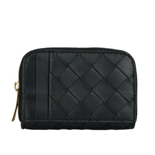 BOTTEGA VENETA Intrecciato 小羊皮編織拉鍊卡包/零錢包(黑色) 708590VCPP38425