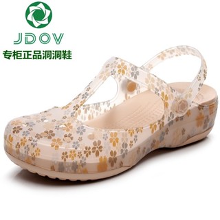 【Lelejnf臺灣發貨🔥】JDOV 洞洞鞋 厚底坡跟 沙灘鞋 軟底 包頭拖鞋 防滑涼拖鞋 內外穿涼拖 果凍鞋 印花拖