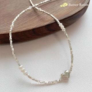 butter room 碎銀子珍珠愛心項鍊 （銀） 臺灣出貨免運 淡水珍珠 珍珠項鍊 碎銀子項鍊 米粒珍珠 韓系