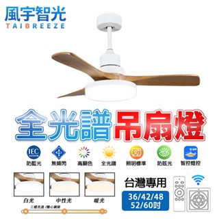【風宇智光】吊扇燈 風扇燈 全光譜吊扇燈 北歐變頻吊扇燈 大風力實木風扇燈 餐廳客廳大燈盤電扇燈 遙控 靜音 正反轉