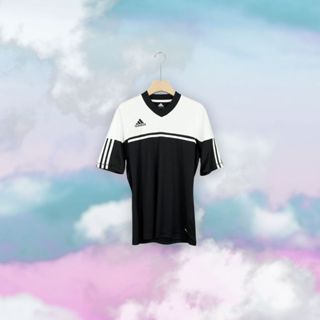 愛泥噠 ADIDAS 泰國製 黑白 刺繡 拼接感 運動短袖上衣【明太子】H409