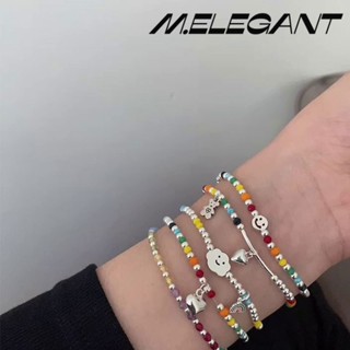 M.e.【臺灣現貨】純銀日韓ins設計S925純銀手工彩色彩虹小熊笑臉圓珠手鍊 手鐲 手環