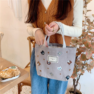 ANNE丨貓咪手提包 帆布包 手提包 托特包【WG402002】刺繡貓咪 手拎包 韓版 可愛 便當包 上班 學生手提袋