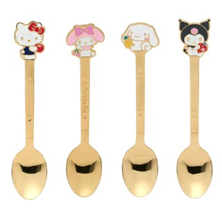 日本正版 三麗鷗 正版 凱蒂貓 kitty 美樂蒂 大耳狗 庫洛米 造型湯匙 不鏽鋼點心匙 湯匙 甜點匙 點心匙 餐具