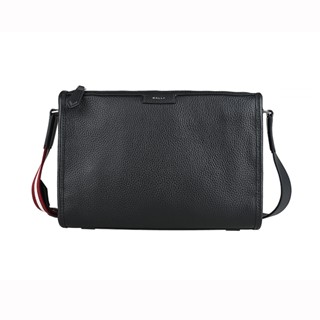 BALLY Code燙印標志LOGO荔枝紋設計牛皮拉鍊斜揹包(黑)