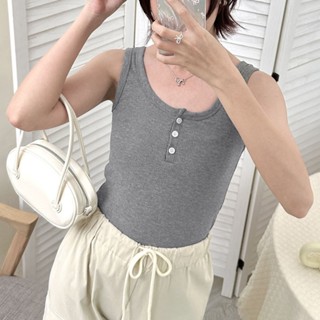 【Fee現貨7色】正韓排扣彈力背心🔥小背心 吊帶背心 排扣上衣 女上衣 坦克背心 無袖上衣 GAT 韓國女裝 夏天穿搭