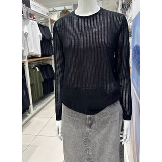 日本購入UNIQLO 長袖蕾絲圓領針織衫 洞洞透膚針織