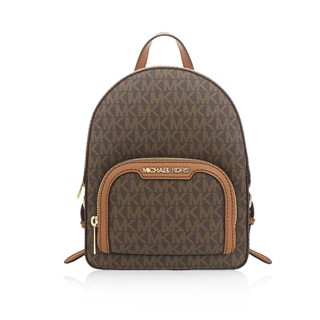 MICHAEL KORS JAYCEE 經典滿版緹花LOGO皮革後揹包/斜揹包 迷你款 棕色
