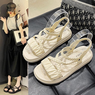 全防水💧 防水雲朵涼鞋 編織仙女風涼鞋 女夏季交叉綁帶平底涼鞋編織一字休閒羅馬沙灘鞋 puppet story木偶女鞋