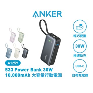 ANKER 團購賣場【36Wh 機身標示】10000mAh 30W 1C1A 行動電源 自帶USB-C線 A1259