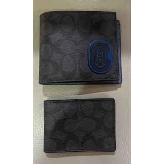。☆全新☆。Coach正品男仕短皮夾附卡片夾//原價約一萬左右//黑灰藍