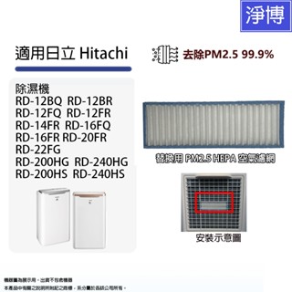 適用日立Hitachi除濕機RD-12BQ 12FR 16FQ RD-200HS 240HG HEPA空氣濾網