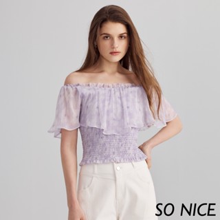 SO NICE【特惠】淡紫丁香兩穿式荷葉褶皺雪紡印花上衣｜都會時尚女裝 【75431030】