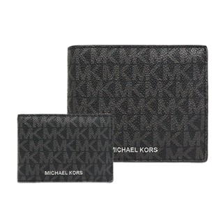 MICHAEL KORS 經典滿版LOGO皮夾附證件夾 黑色【無原廠標籤】
