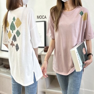 【MOCA】現貨 前後幾何方塊樹文青風格圖T恤 女裝圓領上衣（F2191）