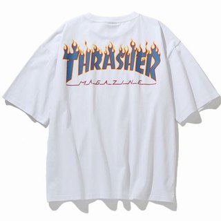 THRASHER 日本限定 TH24SU03R-WH1 FLAME LOGO TEE 彩色火焰 短T (白底藍字)