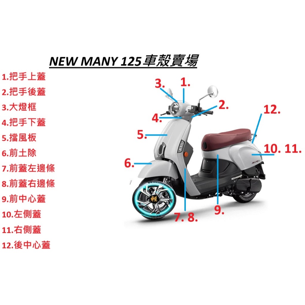NEW MANY 125車殼 整流罩 原廠  原廠車殼 整流罩 外殼 烤漆件 無貼紙版 擋風板 H殼 前土除