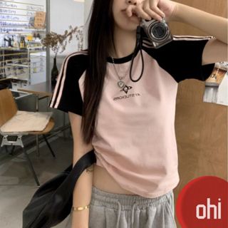 【ohi】甜美風時尚顯瘦插肩印花短袖T恤 女生上衣 針織上衣 女裝 顯瘦上衣 韓版上衣 GWD3718