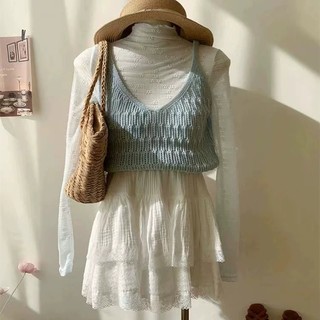 (時尚單品背心)韓國東大門韓版修身短款簡約時尚顯瘦百搭針織吊帶衫💙純色簡約 鏤空 針織 吊帶 背心女 夏季 新款 溫柔