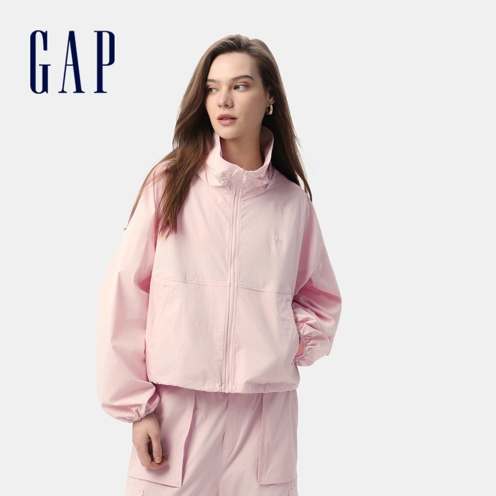 Gap 女裝 Logo刺繡立領連帽外套-淡粉色(766122)