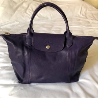 LONGCHAMP Le pliage Cuir 小型提把羊皮折疊兩用包（紫）