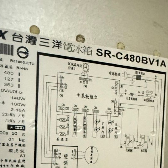 冰箱門條 膠條 門磁條 門環 橡膠圈適用SANLUX三洋SR-C480BV1A、SR-C480BV1B