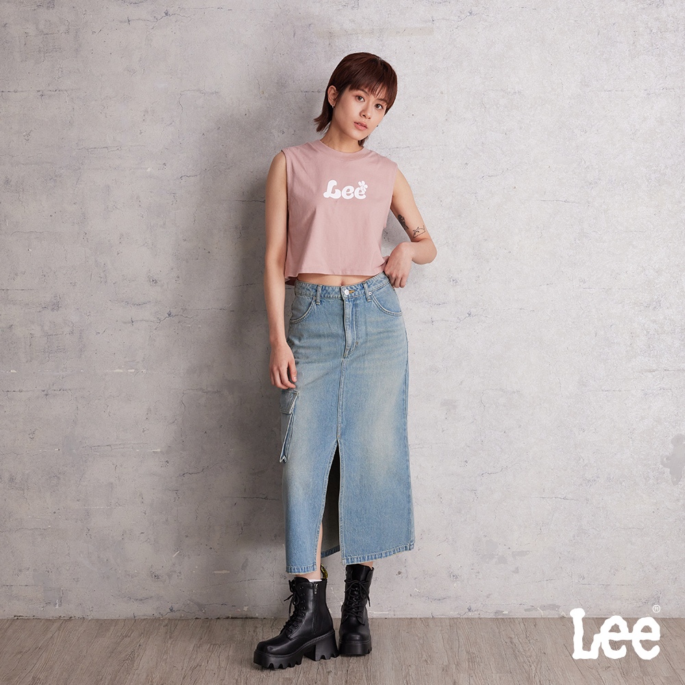 Lee 涼感 前開衩牛仔長裙 女 淺藍洗水 LB523001919