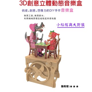 模型 DIY 動態 小紅帽與大野狼-3D立體手搖音樂盒-Sankyo音樂機芯