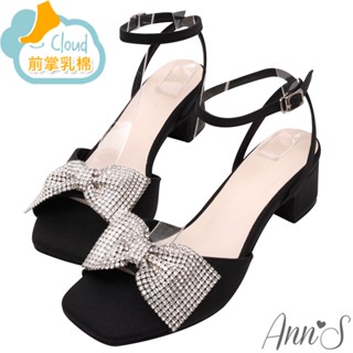 Ann’S黑蝴蝶結-低跟粗跟涼鞋4.5cm-黑