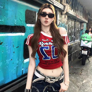 美式球衣 07號球衣 美式上衣 短版上衣 美式短袖 復古上衣 短袖球衣 字母短袖 落肩t恤 短袖T恤 歐美風上衣 辣妹