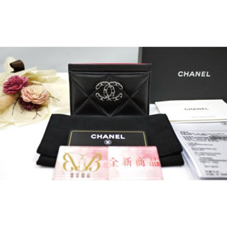 ☆優買二手精品名牌店☆ CHANEL AP1167 19 LOGO 雙C銀釦 黑色羊皮 悠遊卡夾名片夾信用卡包 全新商品
