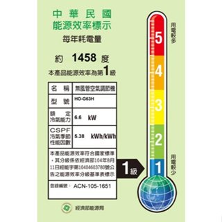 (5月端午節慶)(再享節能/貨物稅補助)【HERAN】10-12坪1級變頻冷暖分離式空調HI/HO-G63H(含稅發票)