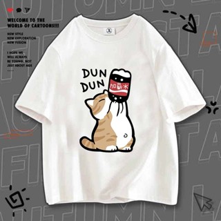 【以純】純棉t短袖T恤oversize 上衣休閒 美式寬鬆 夏天大尺碼短T純 棉韓版 純男女t印花 貓咪圓領316