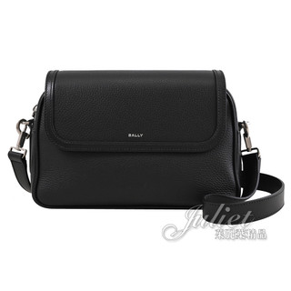 【茱麗葉精品】BALLY 6306628 SPIN CROSSBODY 燙銀LOGO荔枝牛皮翻蓋斜背包.黑 現貨在台