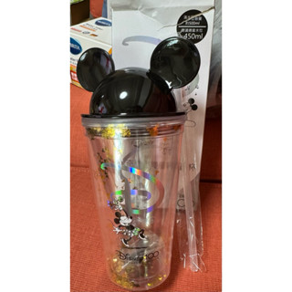 711限定款迪士尼系列米奇造型雙層吸管杯500ml 黑色款 全新正版 環保瓶飲料水杯Disney Mickey米老鼠