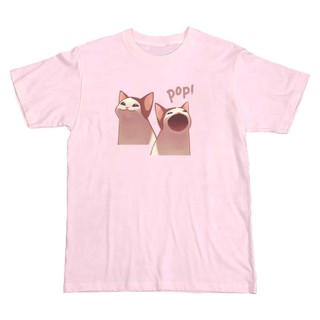 台灣出貨 純棉10色丨POP Cat 啵嘴貓咪丨網路迷因丨男女上衣 寬鬆短袖T恤