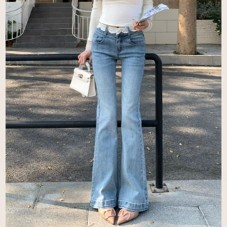 CHILL現貨 FSY韓系修身顯瘦蕾絲微喇叭牛仔神褲 彈力牛仔褲 微喇叭褲 預購