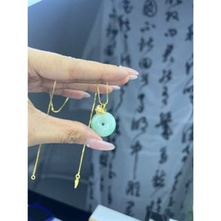 天然緬甸A貨翡翠 鑲嵌S925純銀扣頭 辣陽綠平安扣吊墜項鏈 保平安生日禮物送禮