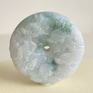 【採霏】天然緬甸玉A貨 翡翠 冰糯種綠飄花九龍護主平安扣（附贈：綁繩項鍊）