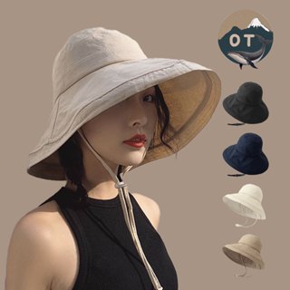OT SHOP素色大簷遮陽帽 帽簷軟鐵絲 漁夫帽 盆帽 出遊防曬 實拍實穿 配防風繩 臺灣發貨 現貨 C1983