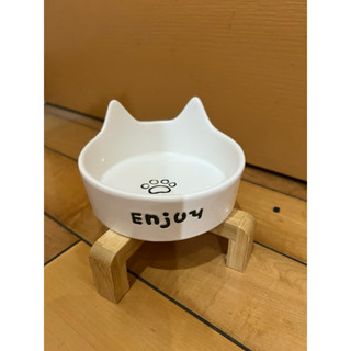 🐱🐶寵物用品 (木架)貓耳陶瓷碗 貓耳碗 陶瓷碗 竹木架 單雙碗 餵食碗 飼料碗 貓狗碗 寵物碗