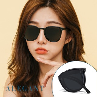 ALEGANT輕巧時尚玄鷹黑彈簧鏡腳折疊偏光太陽眼鏡│UV400方框摺疊墨鏡│露營用品│輕盈收納