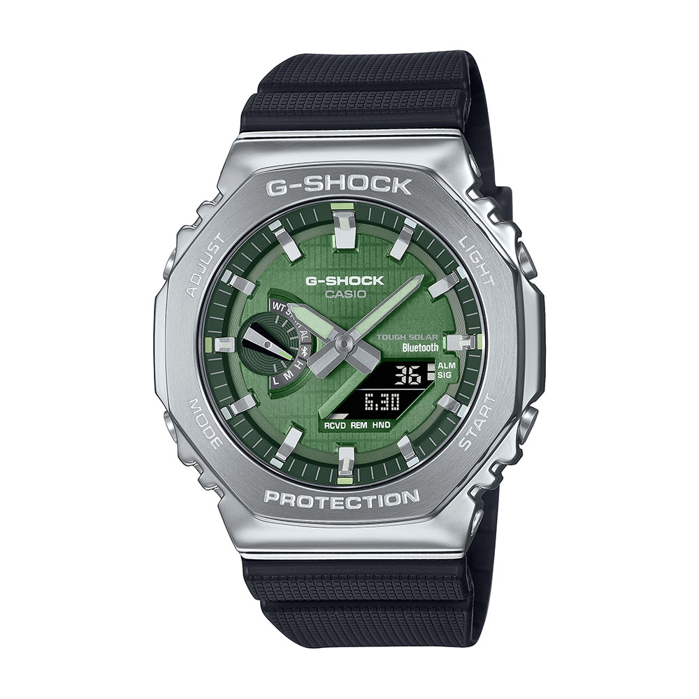 【CASIO 卡西歐】G-SHOCK 精緻金屬錶殼 湖水綠 藍牙 太陽能電力 GBM-2100A-1A3_44.4mm